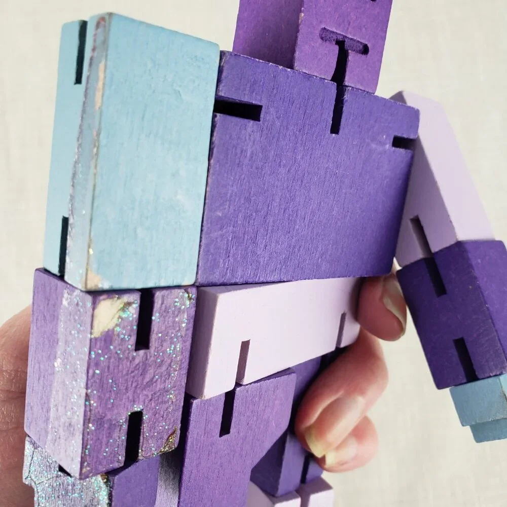 Cubebot Areaware David Weeks Studio Wooden Cube Robot Brainteaser Puzzle Purple